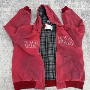 Supreme Kids Red Hooded Jean Jacket